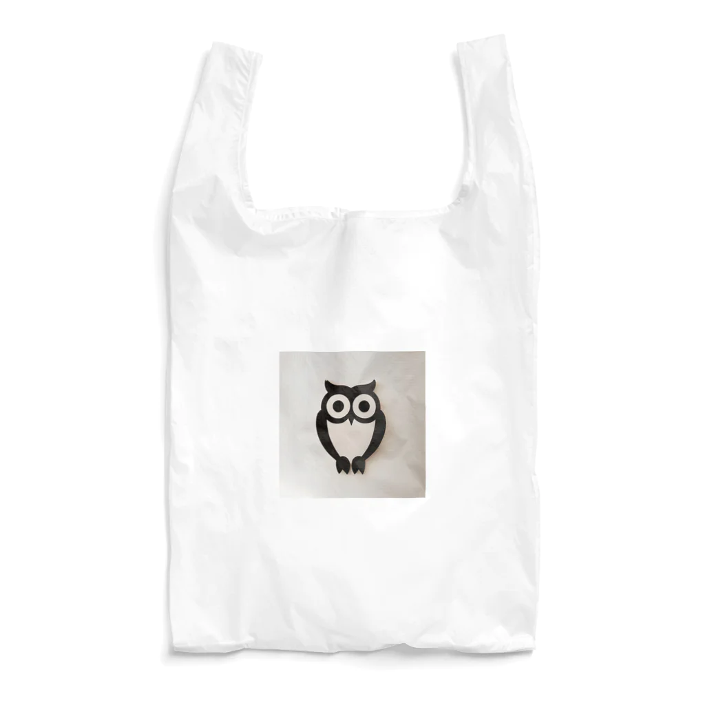 Owlの白黒フクロウちゃんのイラストグッズ エコバッグ