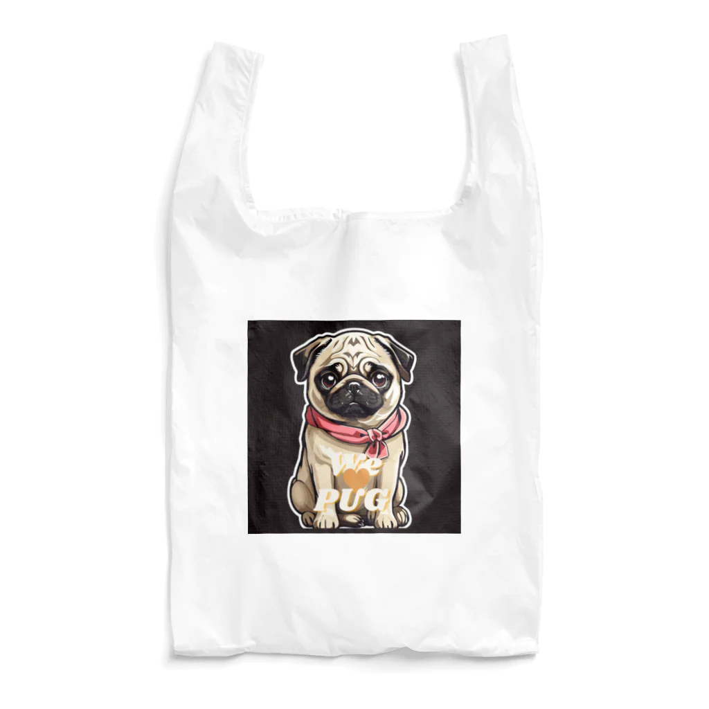 LEONのWe♥PUG　ブラック（パグ大好き！） エコバッグ