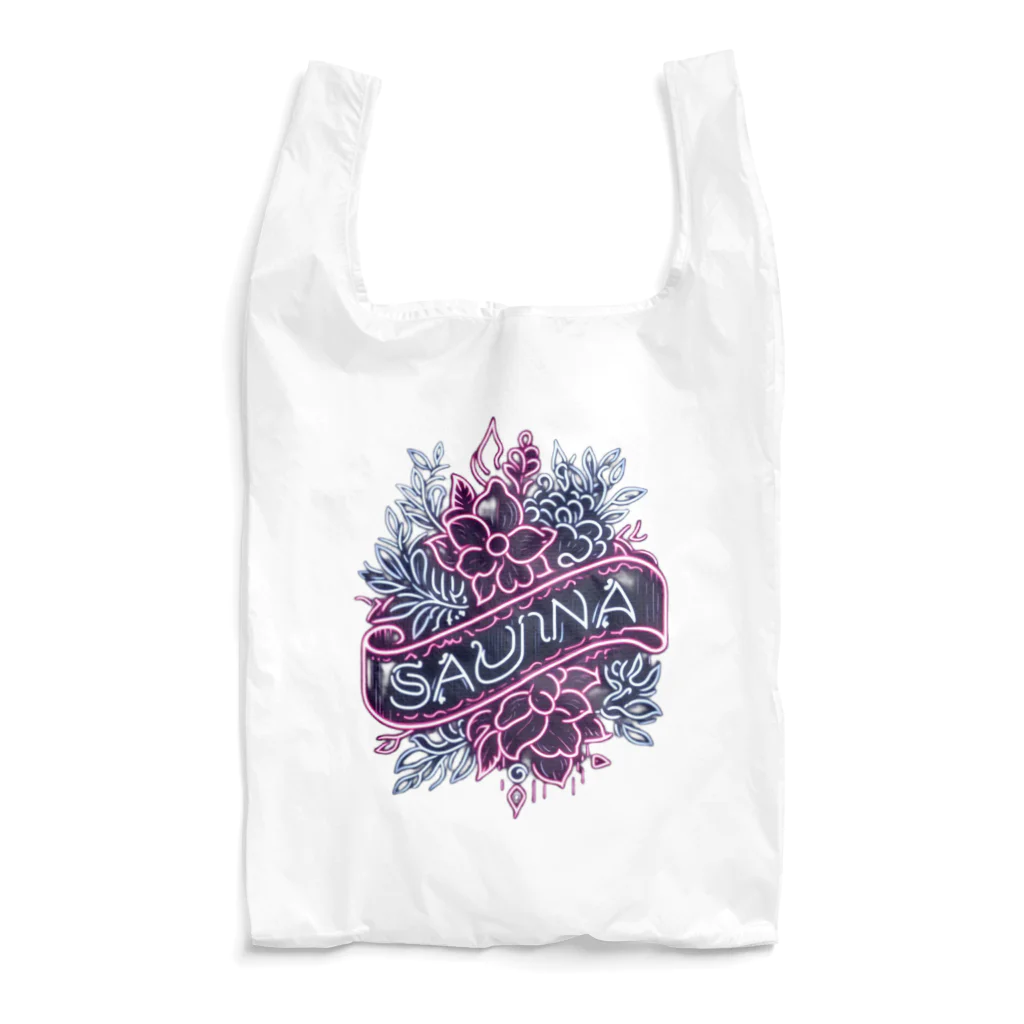 N SAUNA LOGOのネオン風花柄サウナロゴ11　花柄ver.4 Reusable Bag