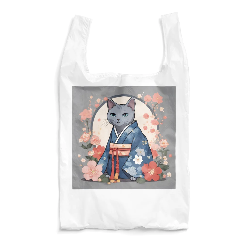 coco_peroのお正月の着物を着たロシアンブルーの猫ちゃんグッズ Reusable Bag