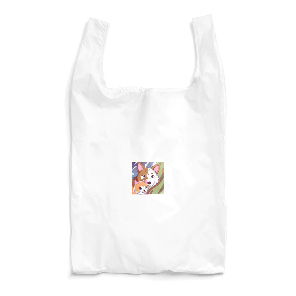 かわいいキャラクターのちょーかわいい犬と猫のイラストグッズ Reusable Bag