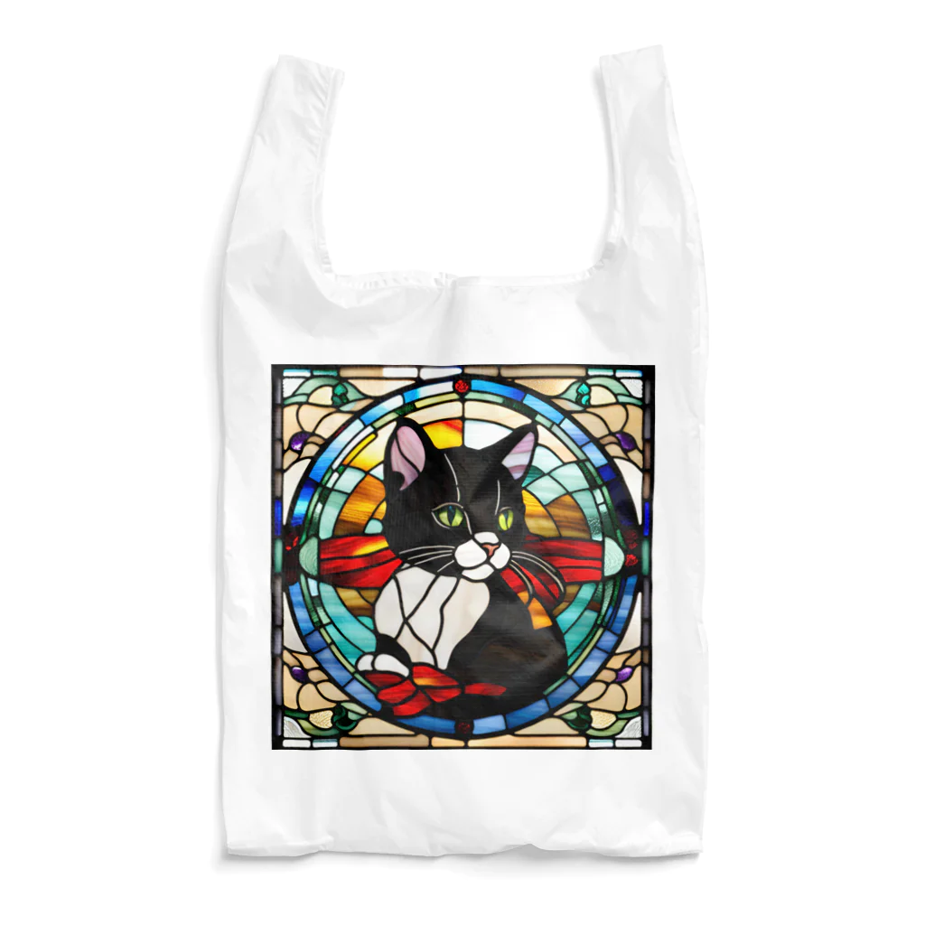 Sayuzu のステンドグラスの黒猫 Reusable Bag