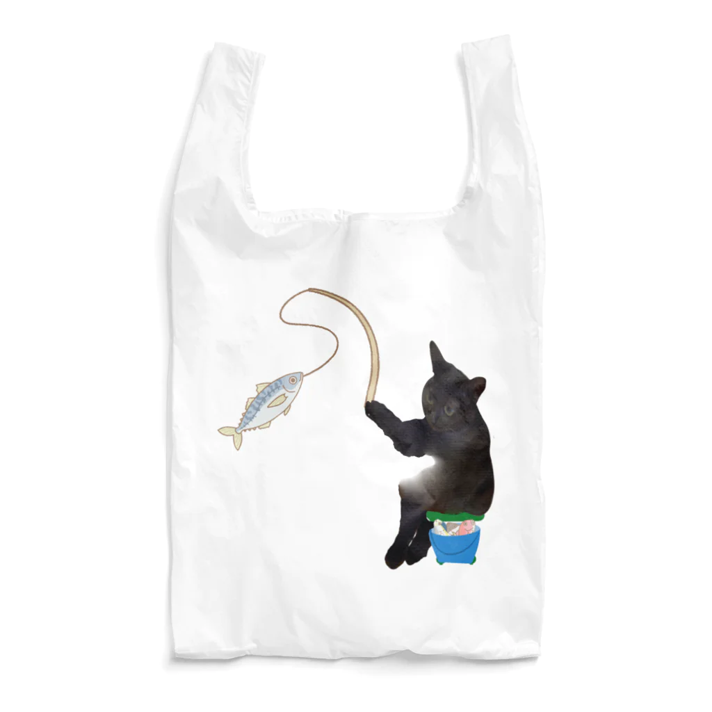 Parallel_merchの釣りをする黒猫 Reusable Bag