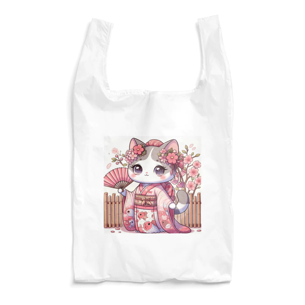 猫好き Japanの振り袖ねこ Reusable Bag