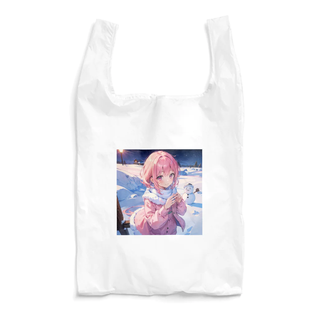 Nemcon Goods Shop [AI Girls🎀]のピンク髪っ娘は雪だるま作りにご満悦!⛄ Reusable Bag