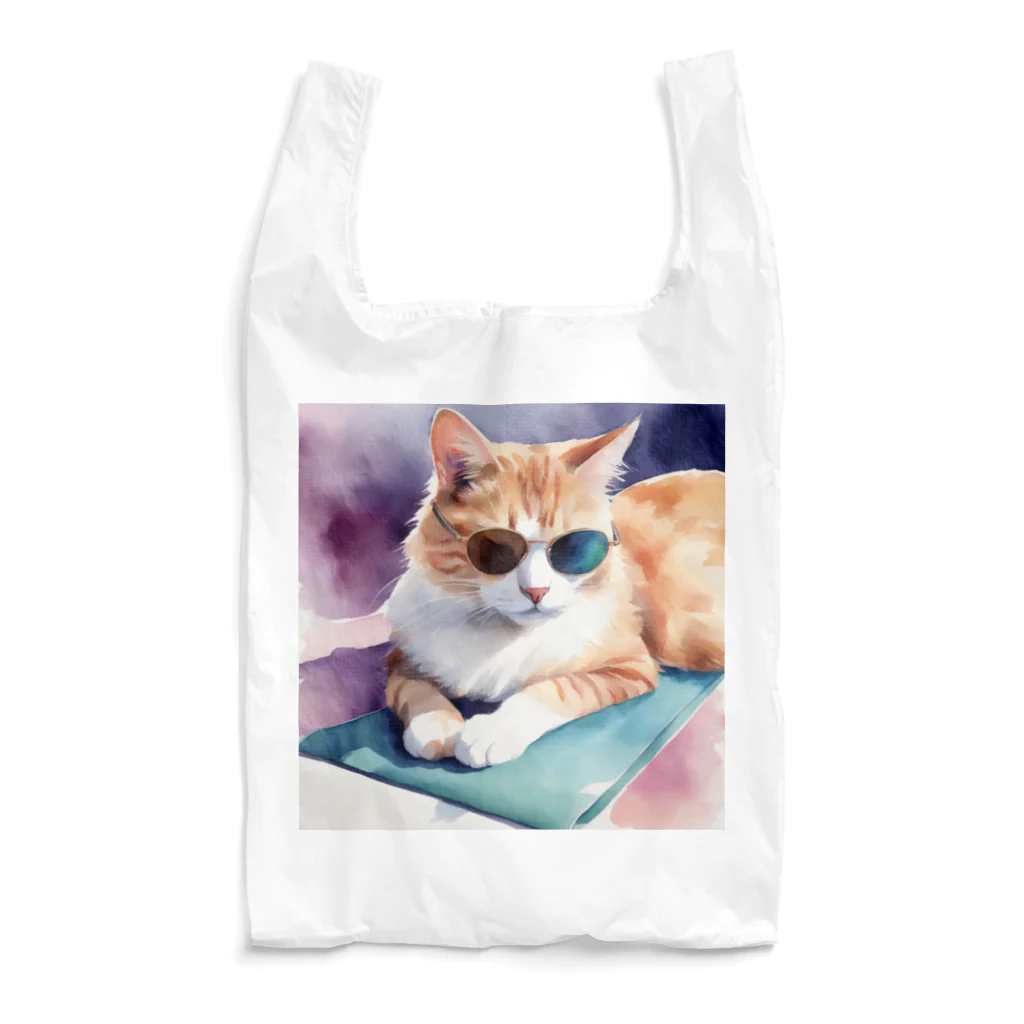 ryusky_333のサングラス姿の猫がヨガポーズでリラックス！ Reusable Bag