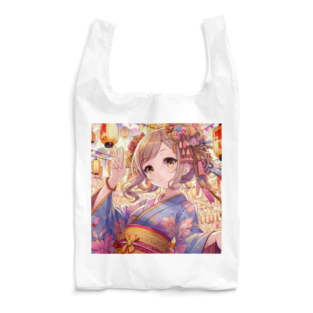 推しの美少女とアイドルのお祭りを楽しむ浴衣美少女 Reusable Bag