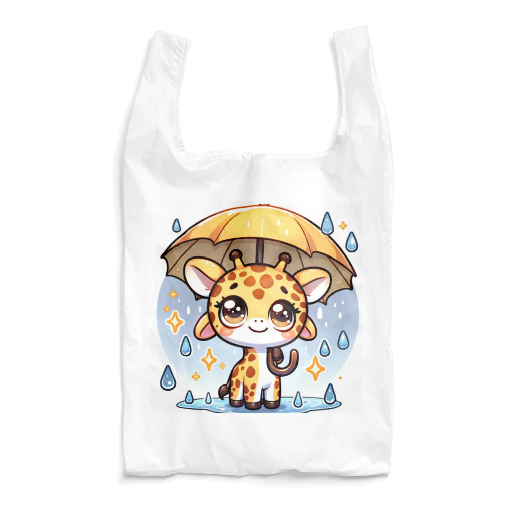 Hope2222の小雨の中で傘を持つ楽しそうなキリン。 Reusable Bag