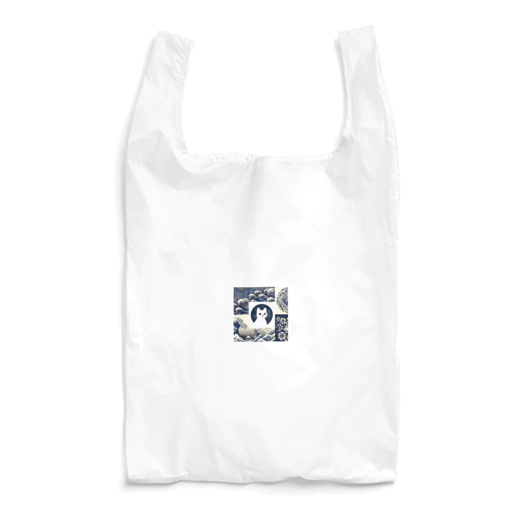 あずきば-あたりのシロネコ和柄 Reusable Bag