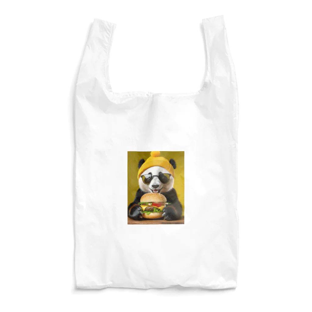 Colorful Canvasのハンバーガーを食べるパンダ Reusable Bag