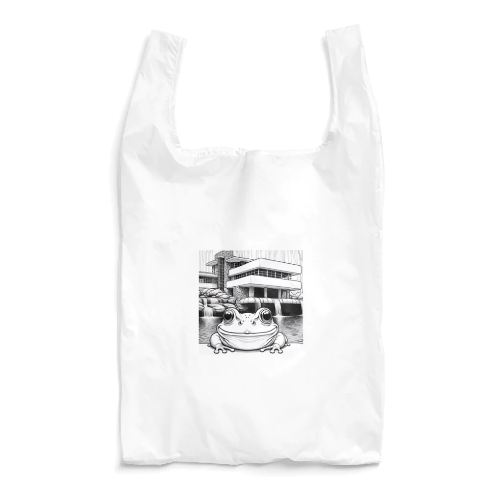 archifrogの落水荘風の建築物に佇むカエル Reusable Bag