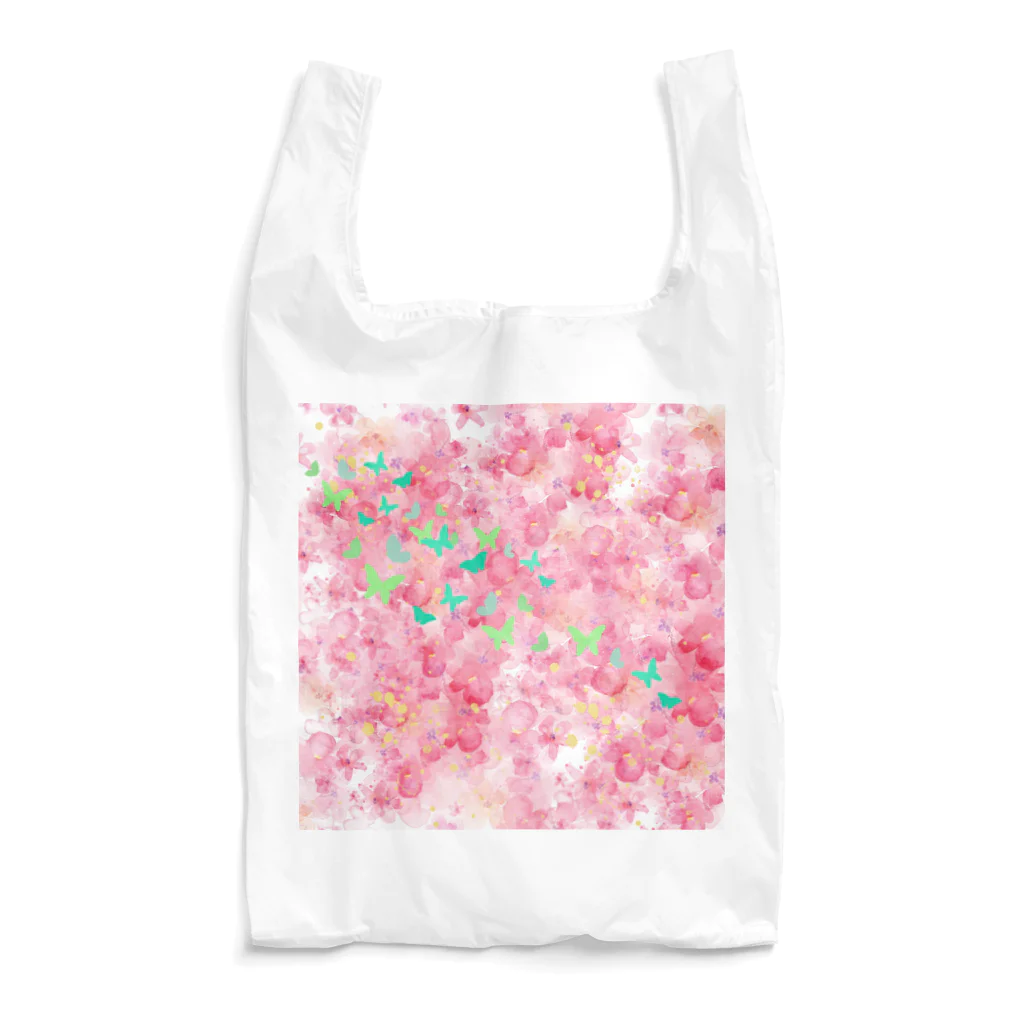 ペコりんショップのピンクフラワーバタフライ Reusable Bag