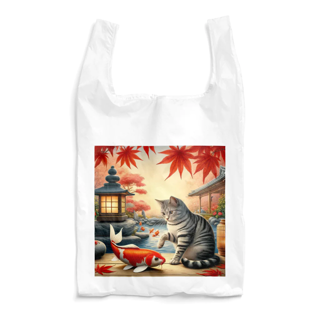 EMAKIの和紋様 x 猫　鯉と遊ぶ猫 Reusable Bag