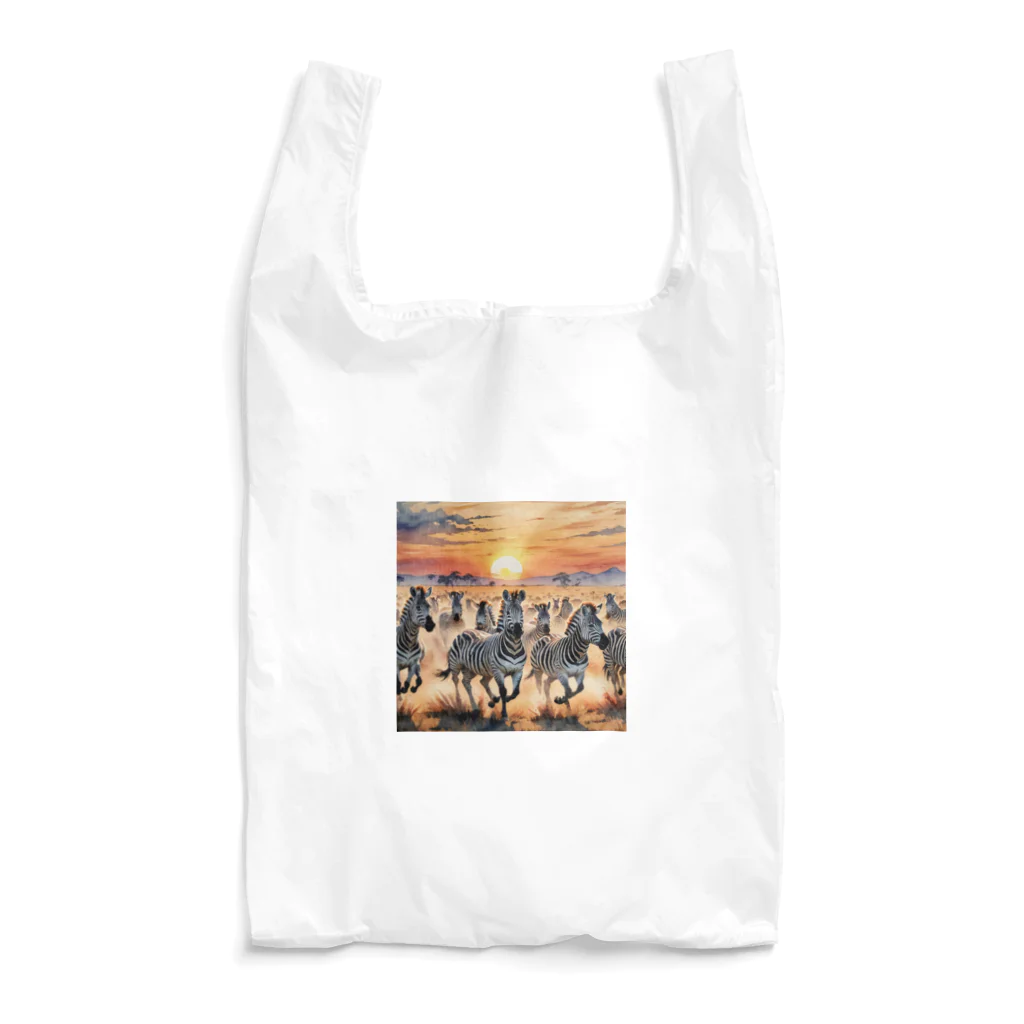 nigihayahiの夕焼けを走るシマウマ Reusable Bag