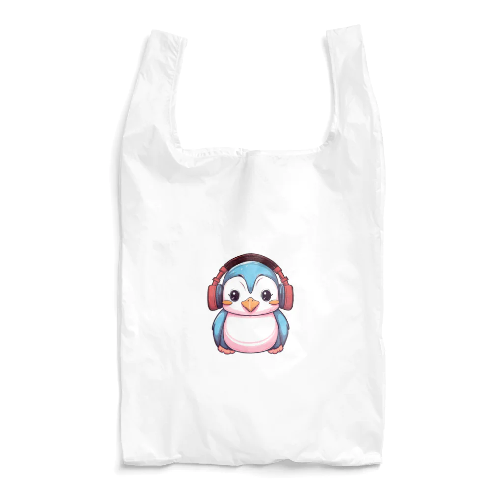 Vasetti_pressの赤いヘッドホンを付けているペンギン Reusable Bag