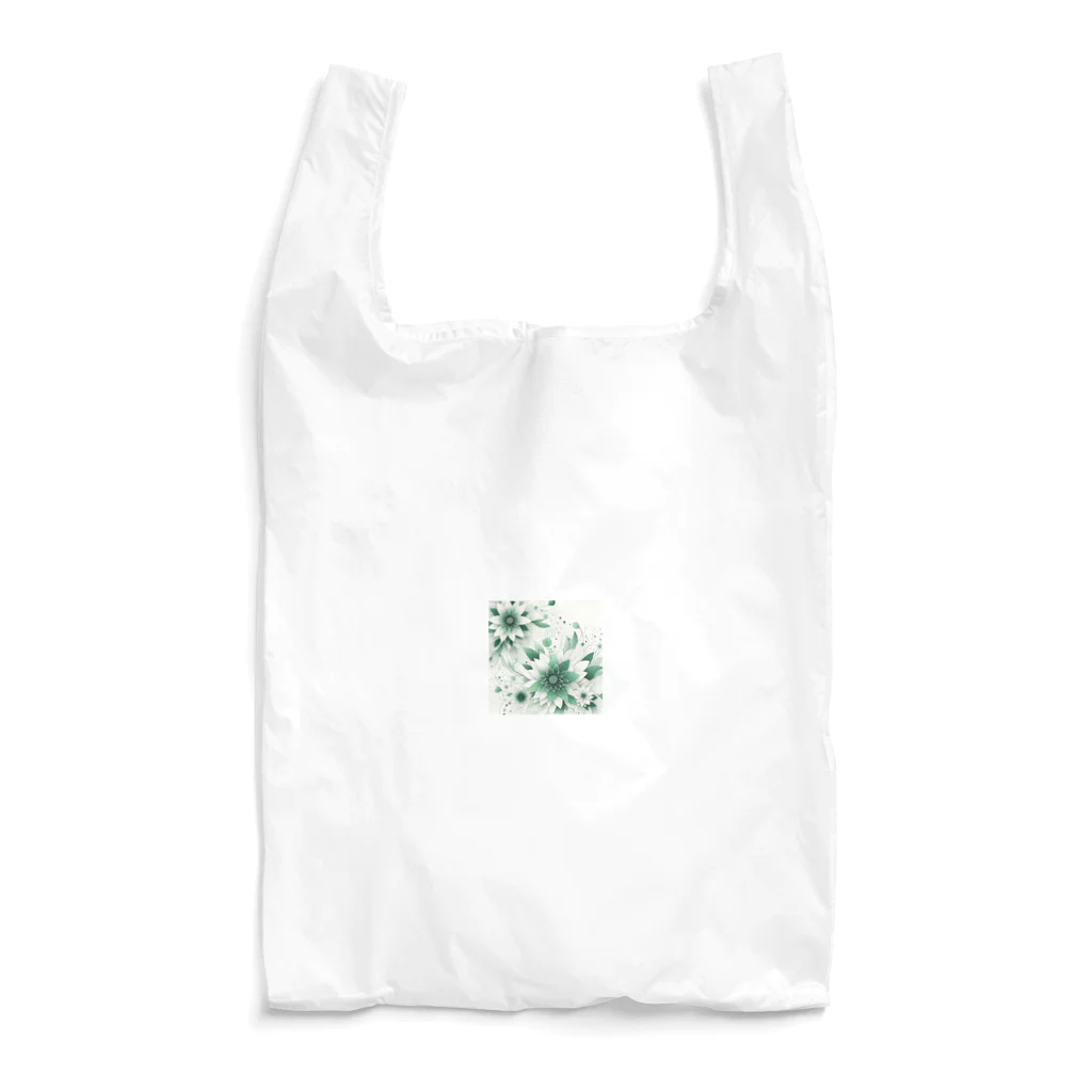 アミュペンの数学的なデザインを持つ緑と白の花 エコバッグ
