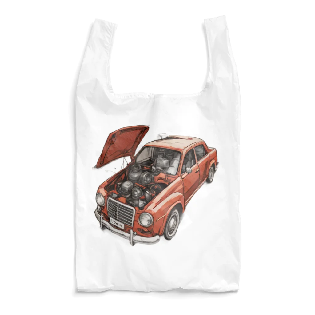 River book designのスポーティな赤い車がセンターに駐車。 Reusable Bag