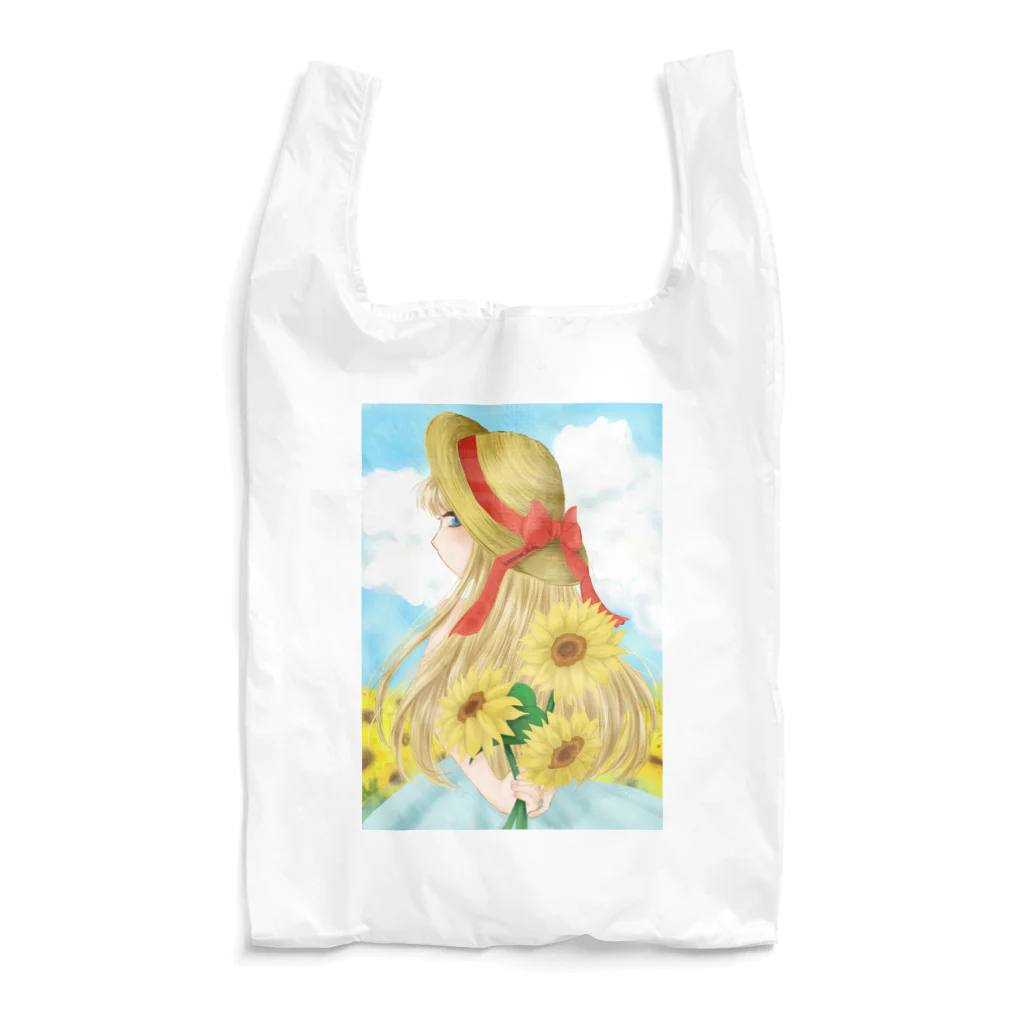 お絵描き屋の麦わら帽子とひまわり Reusable Bag