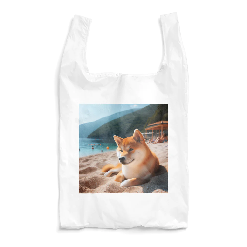 柴犬しばわんこhana873の海でまったりしている柴犬さん Reusable Bag