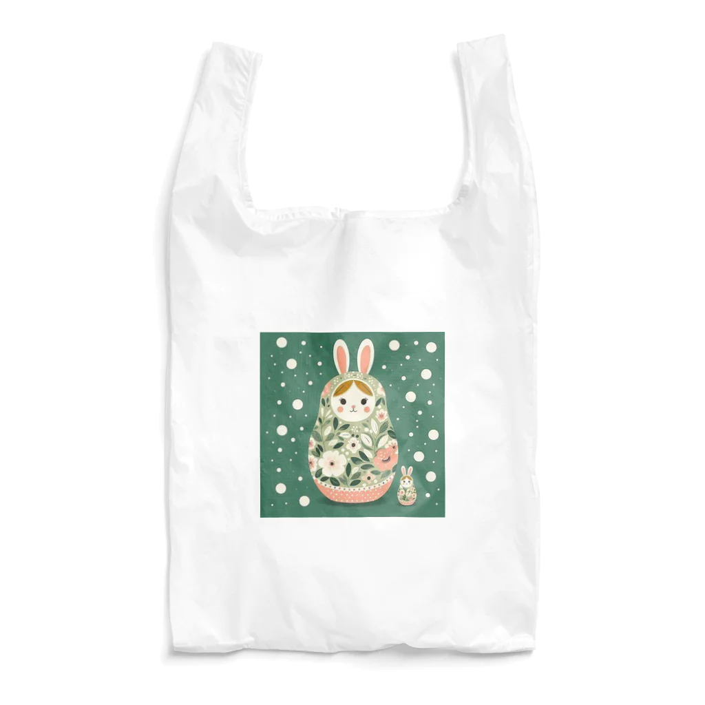 可愛い動物マトリョーシカのうさぎのマトリョーシカ（薄い深緑） Reusable Bag