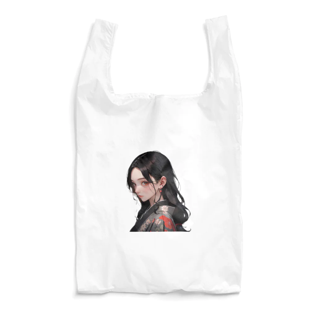 LONGSTONEの赤いピアスの着物美人 Reusable Bag