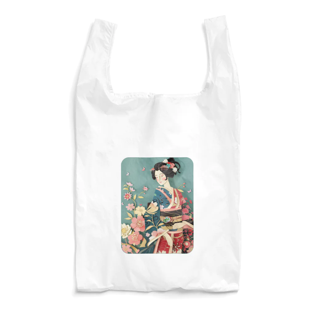 MistyStarkの着物女性の切り絵アート　―　Kimono woman paper-cutting art　ー Reusable Bag