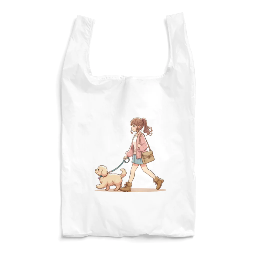 南国のかわいい犬と散歩をする女性 Reusable Bag