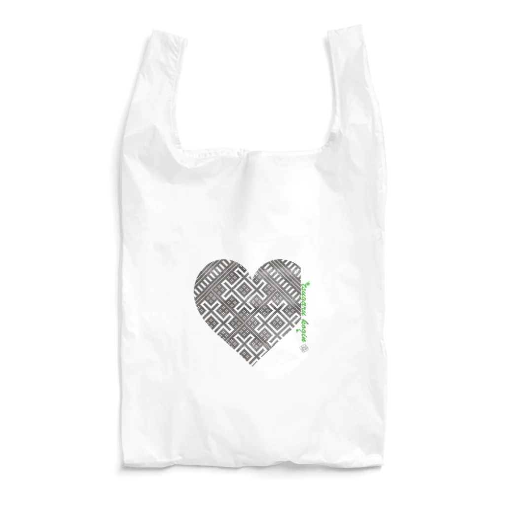 【松】黒金アートこぎん和紙和柄のkoginとハート(モノ） Reusable Bag