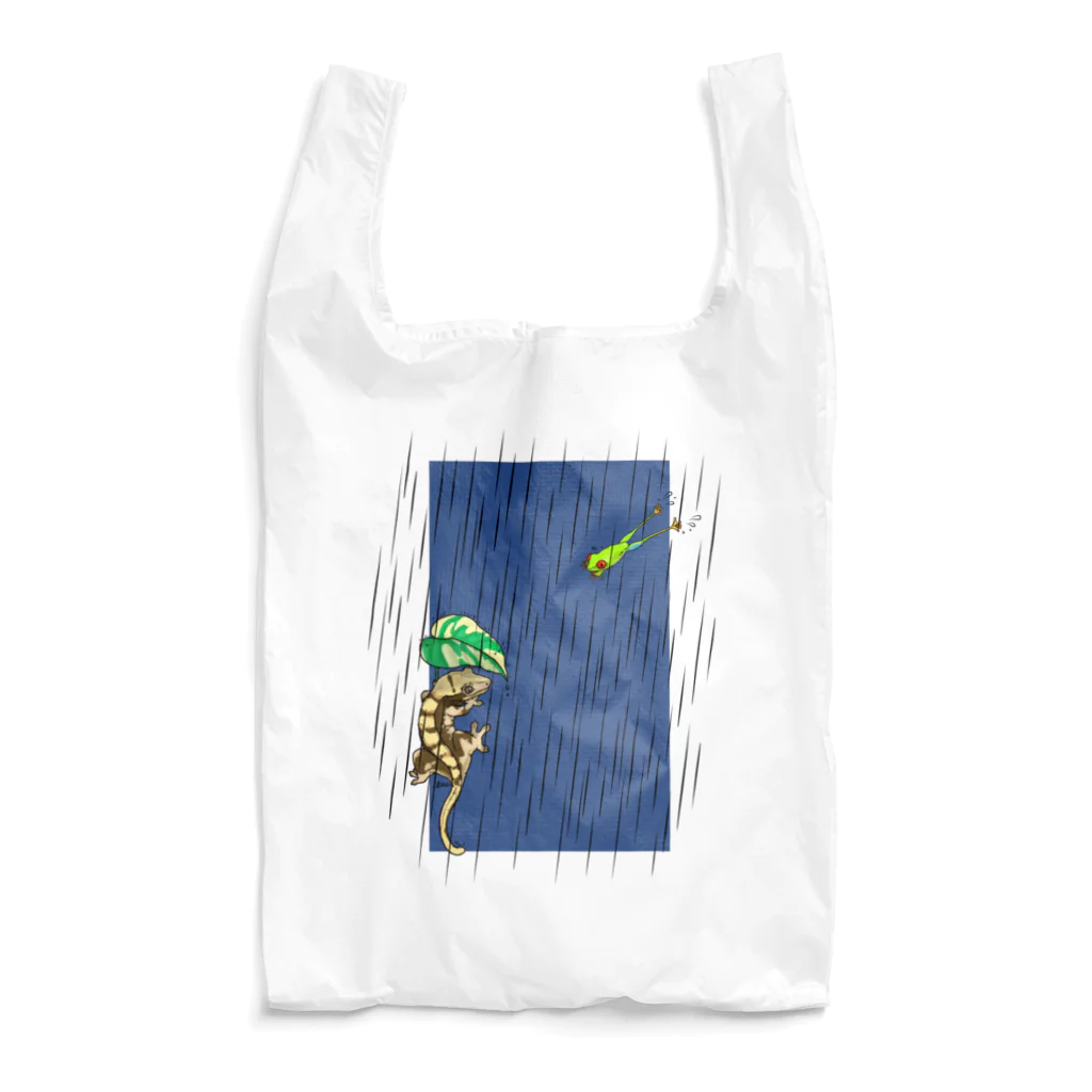 檸檬飴の雨の日のアカメアマガエルとクレステッドゲッコー(ホワイト) Reusable Bag