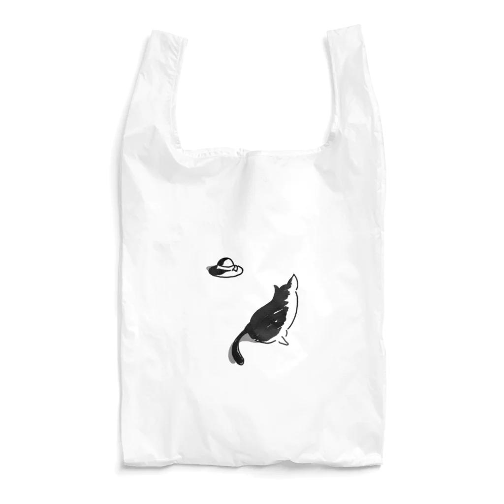 Karinsyrupの猫と帽子(黒) Reusable Bag