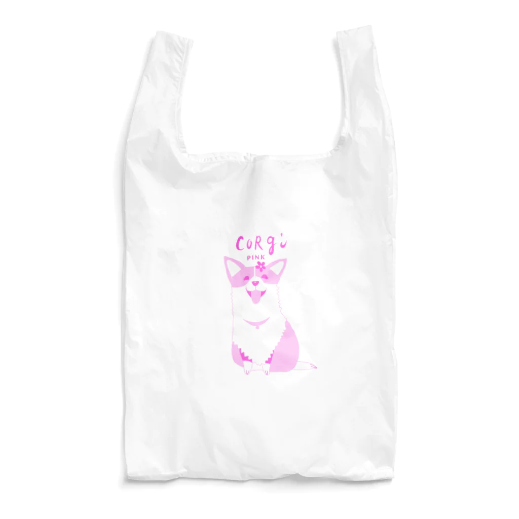 Wassam ねことコーギーいますのコーギー　りんのすけ　ピンクのお花乗せ Reusable Bag