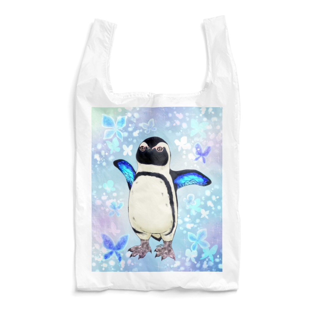 ヤママユ(ヤママユ・ペンギイナ)のケープペンギン「ちょうちょ追っかけてたの」(Blue) Reusable Bag