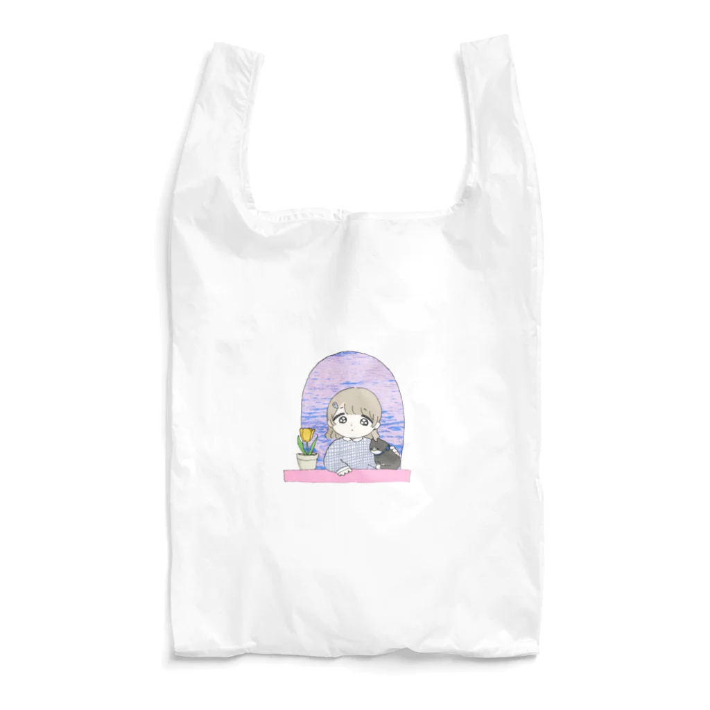 本調子の102号室(春) 女の子とねことチューリップ Reusable Bag