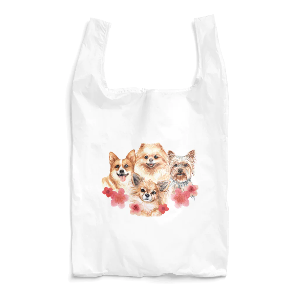 SANKAKU DESIGN STOREのお花の似合う小さい犬たち。 Reusable Bag