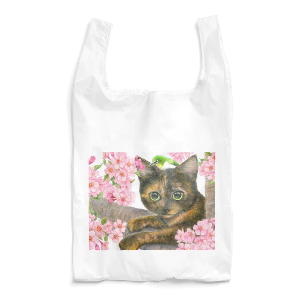 ミケとキジシロの花見猫♪サビ猫とメジロ Reusable Bag