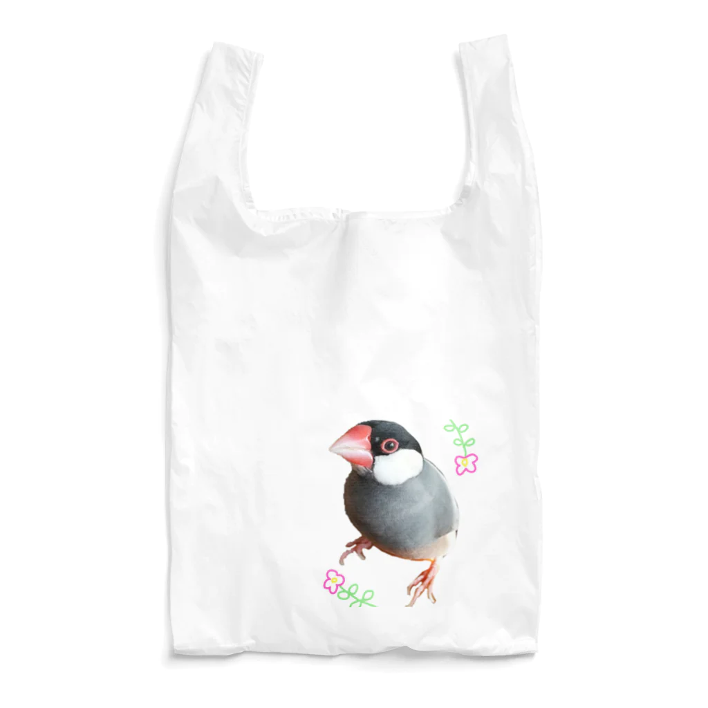 harupink🌸ペット似顔絵illustのFLOWER文鳥さん Reusable Bag