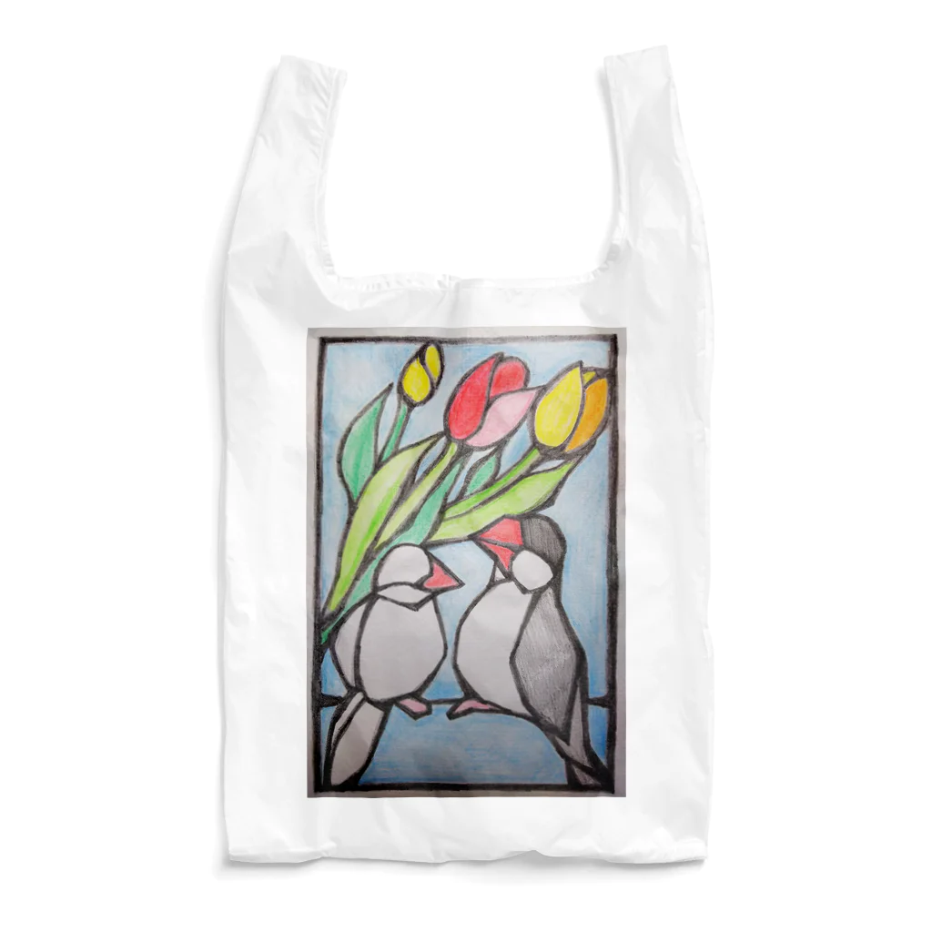 harupink🌸ペット似顔絵illustのステンドグラスな文鳥さん Reusable Bag