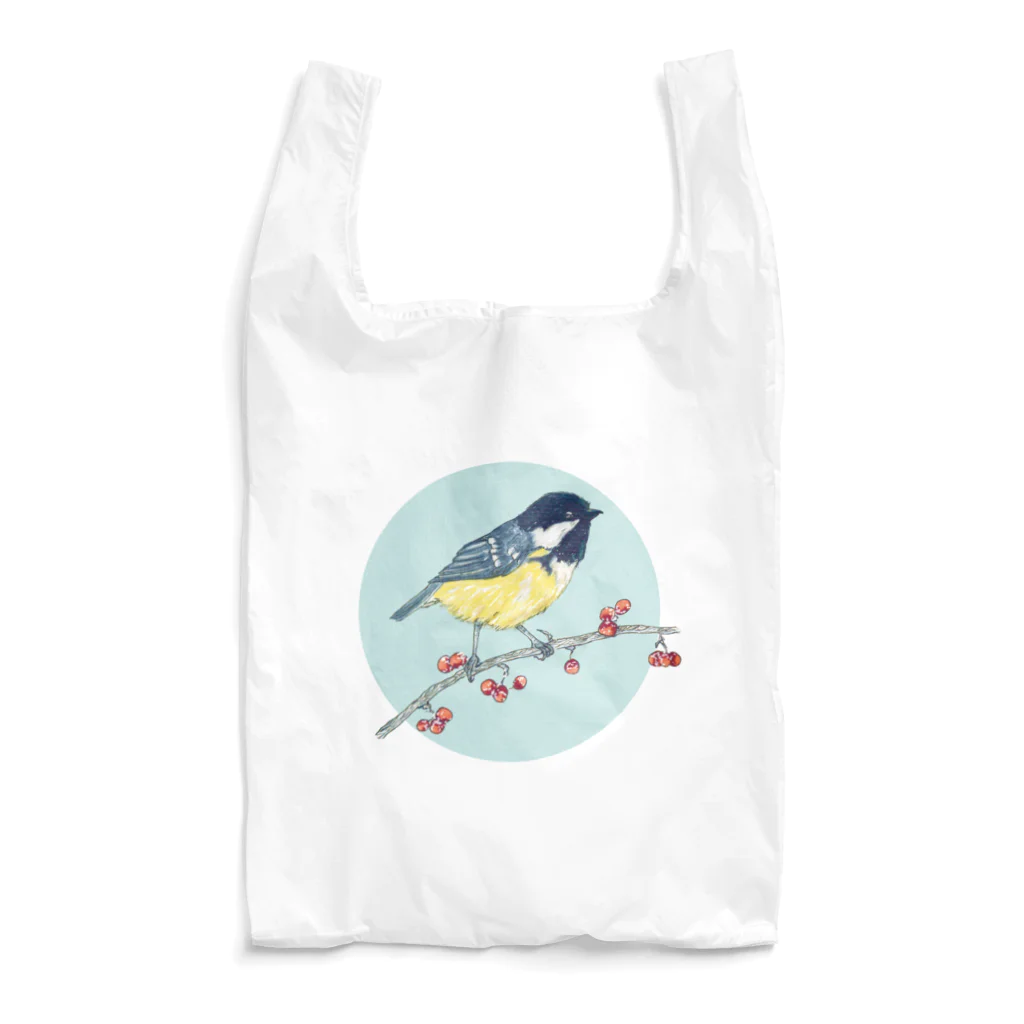 Nellyhime のアートのベリーと鳥 (Great Tit) Reusable Bag