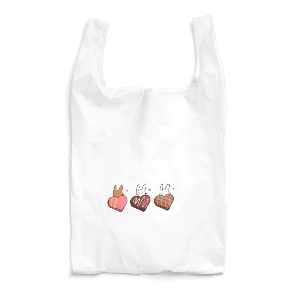 もふりんごのうさぎと桃・ラズベリークランチ・チェックのチョコレート Reusable Bag