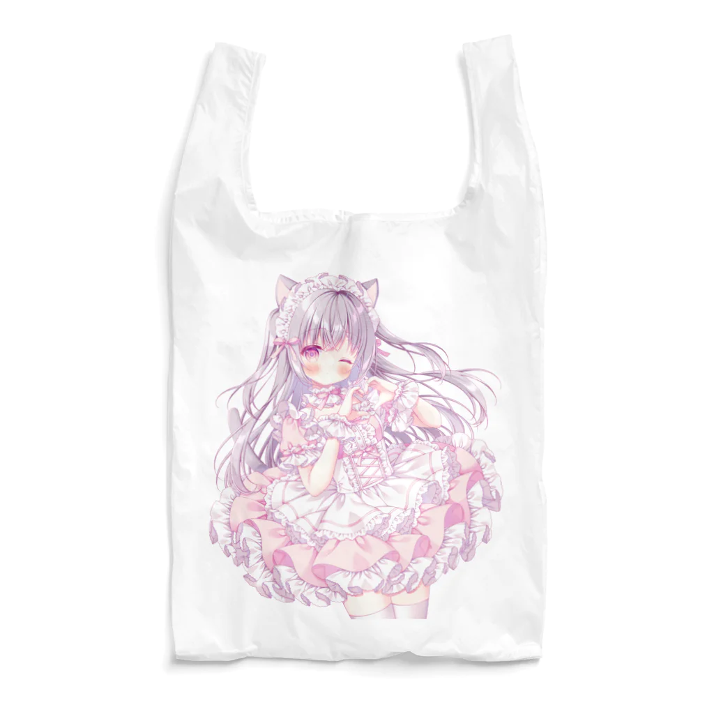 小鳥の食事のねこみみピンクメイド Reusable Bag