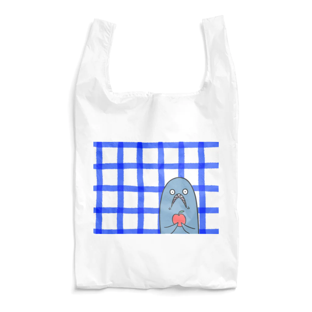 ねてもサメても／さめめのお店の青チェックのりんごさめめ Reusable Bag