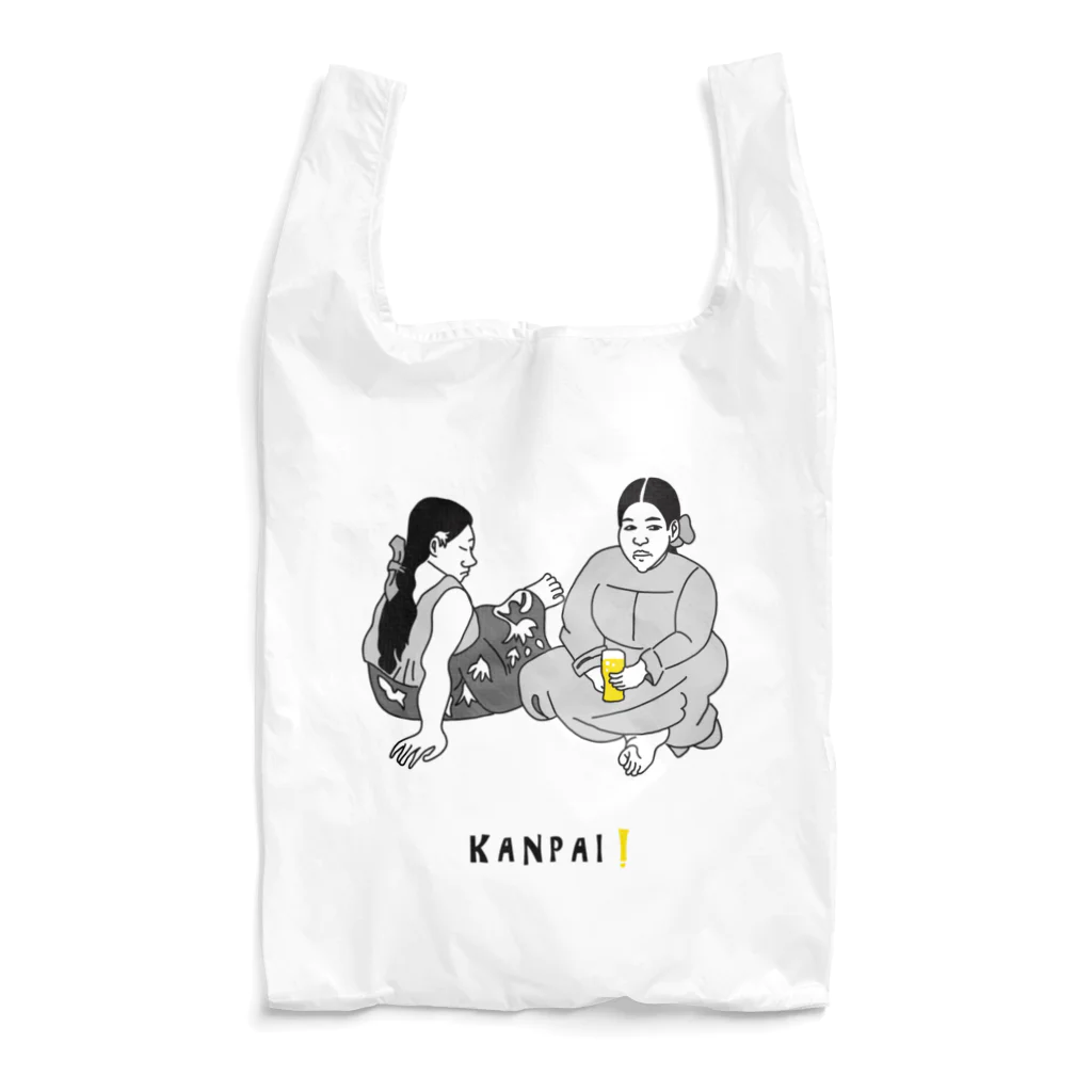 ビールとアート TM-3 Designの名画 × BEER（タヒチの女）黒線画 Reusable Bag