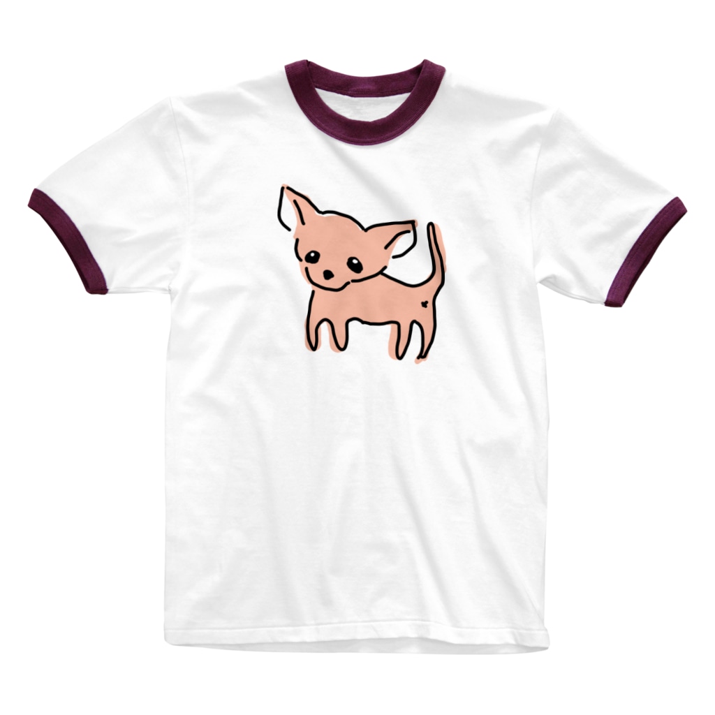 akane_art（茜音工房）のゆるチワワ（オレンジ） Ringer T-Shirt