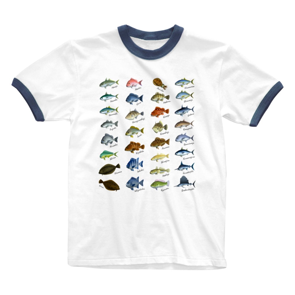 猫と釣り人のSaltwater fish_1W Ringer T-Shirt