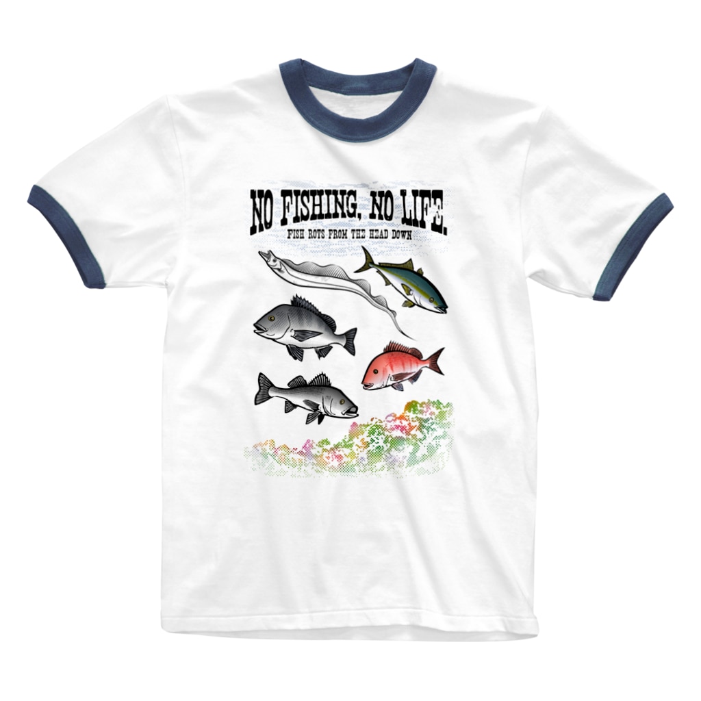 猫と釣り人のFISHING_S6C Ringer T-Shirt