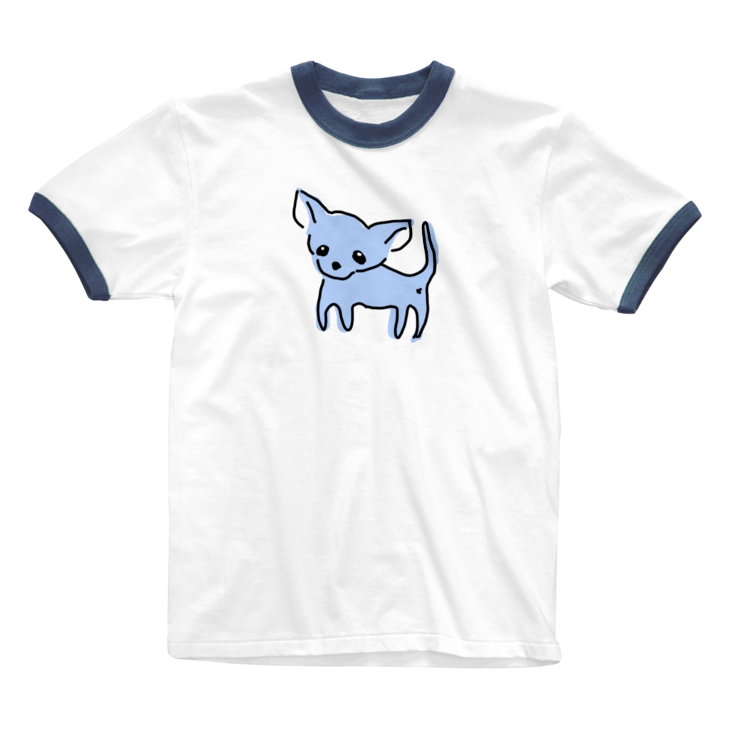 akane_art（茜音工房）のゆるチワワ（ブルー） Ringer T-Shirt