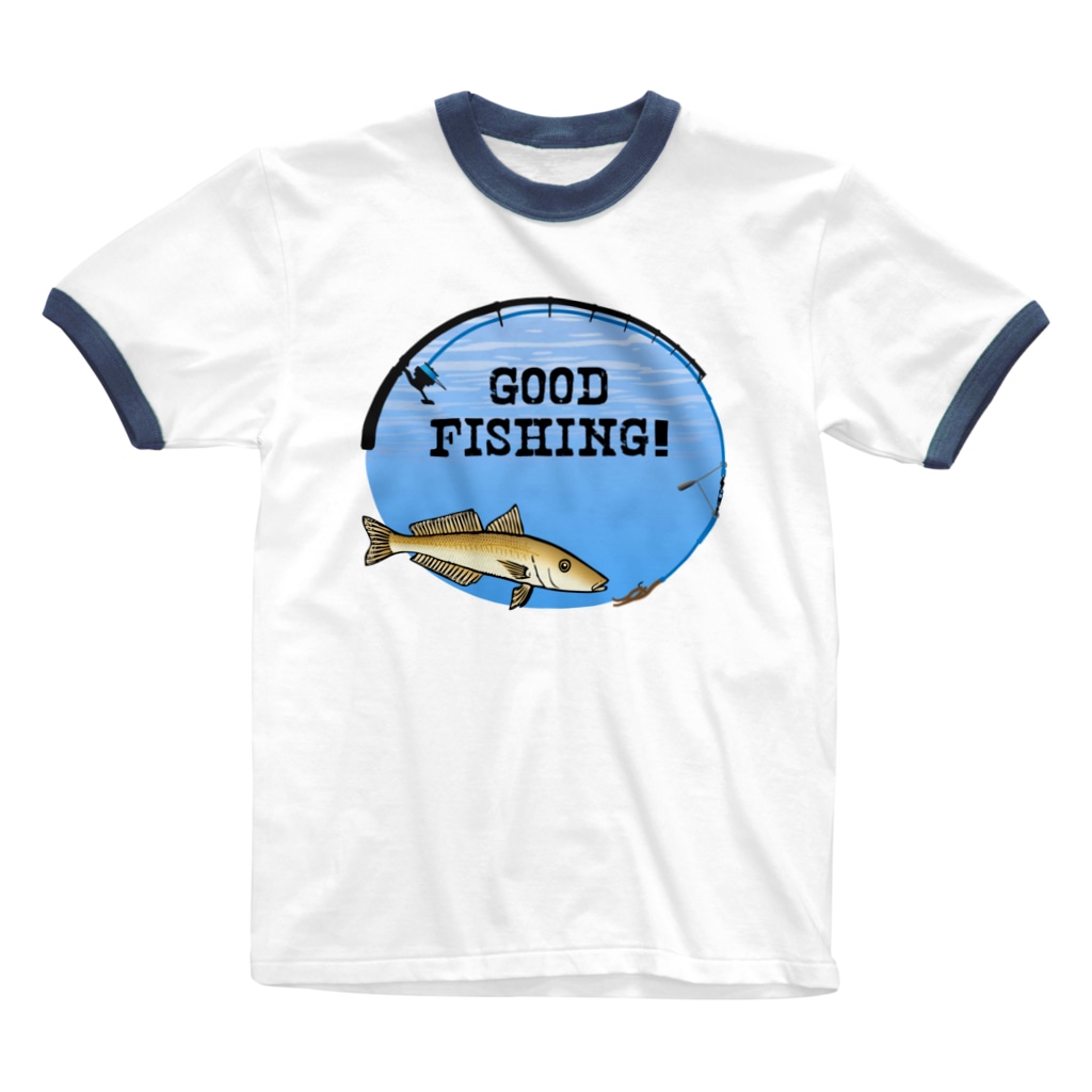 猫と釣り人のシロギス_1_C Ringer T-Shirt