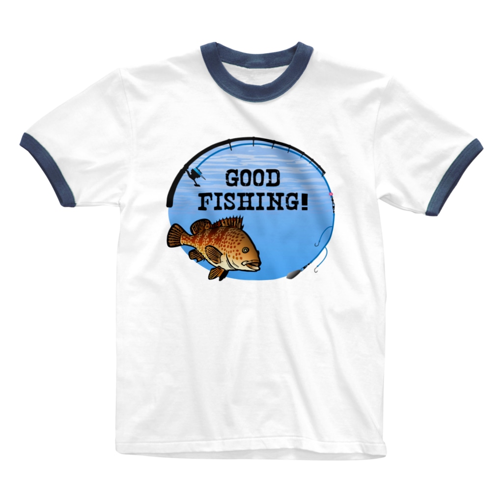 猫と釣り人のキジハタ_1_C Ringer T-Shirt