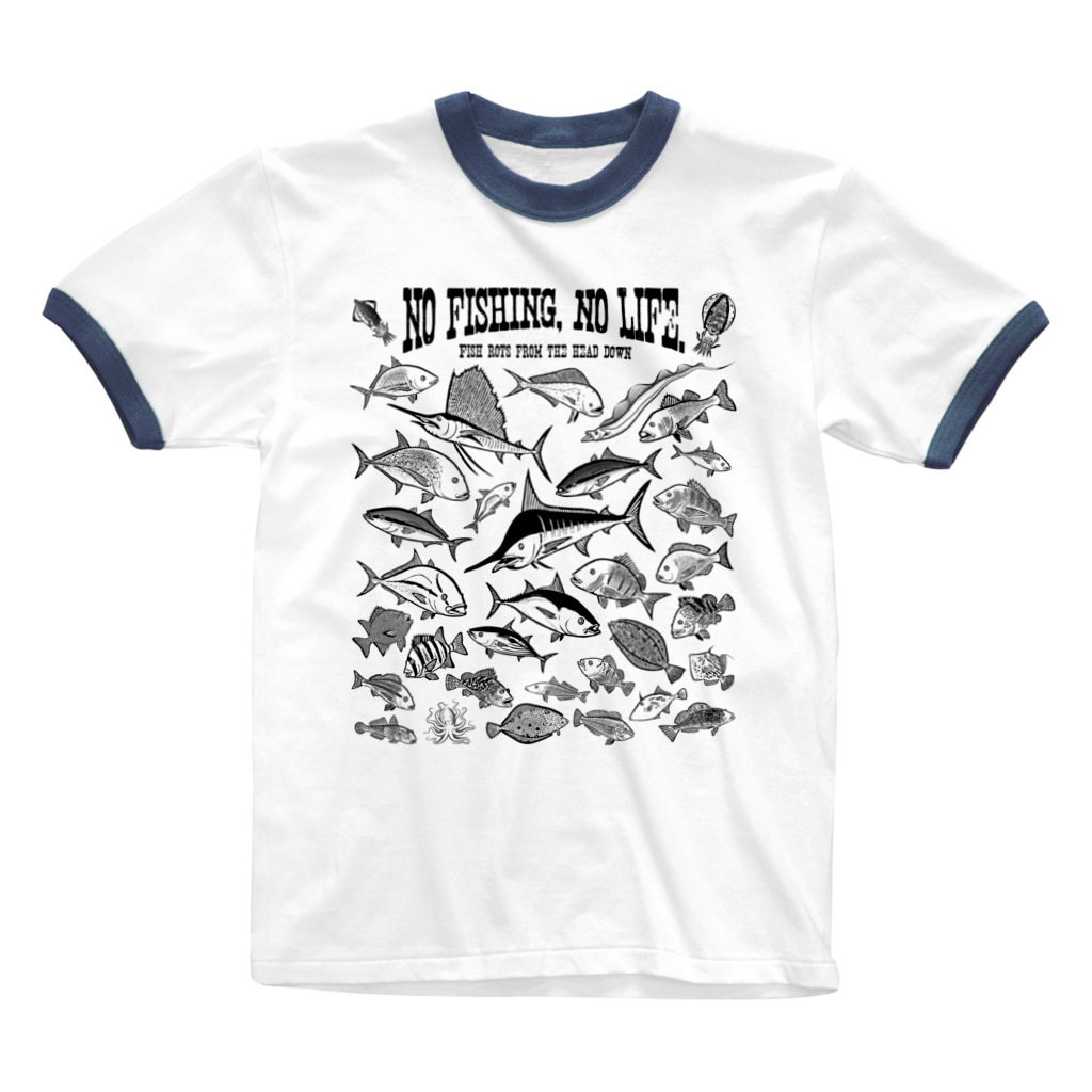 猫と釣り人のSaltwater fish_3K Ringer T-Shirt