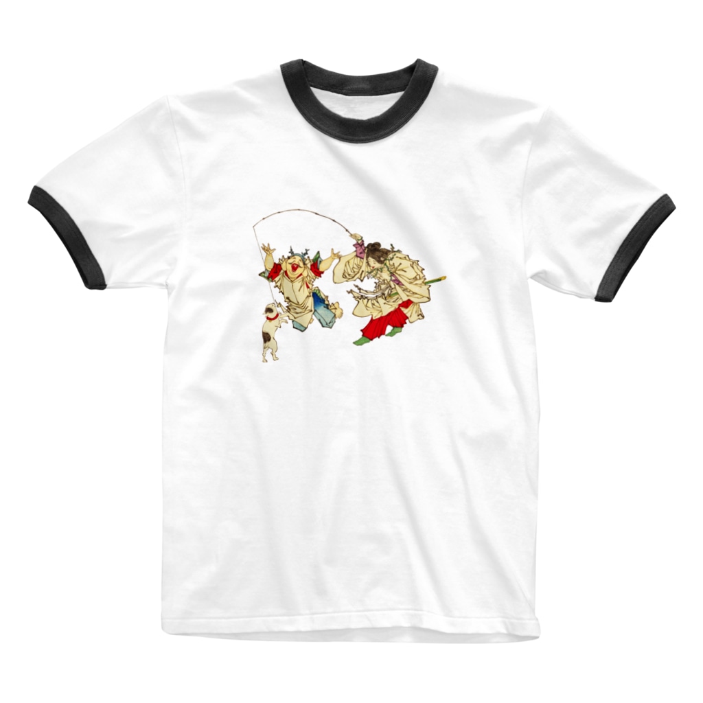 猫と遊ぶ神功皇后と恵比寿天 猫の浮世絵 草紙 Cat Ukiyoe のリンガーtシャツ通販 Suzuri スズリ